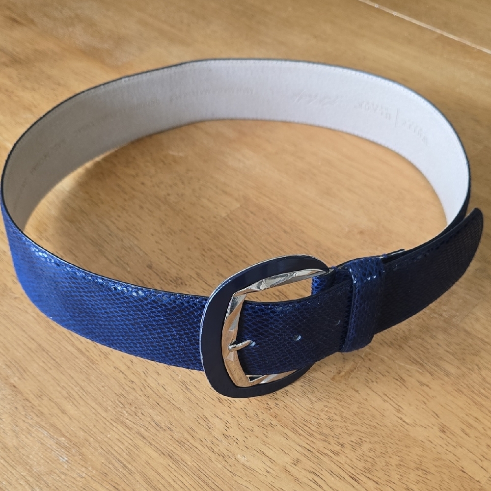 White House Black Market | Navy | Textured | Leather Belt w/Slvr Buckle |Size L